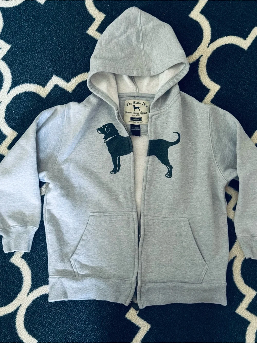 Black Dog Kids' Gray Zip-Up Hoodie with Dog Graphic